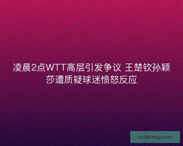 凌晨2点WTT高层引发争议 王楚钦孙颖莎遭质疑球迷愤怒反应